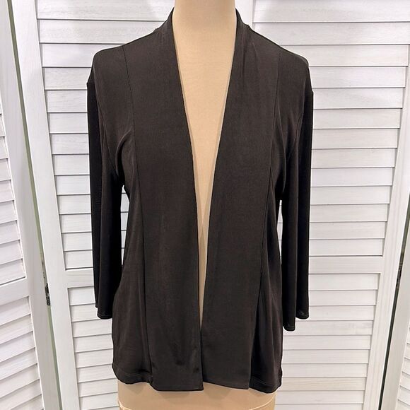 Chico’s Travelers Cardigan Size 1 (8) Pockets Stretch Brown - Picture 2 of 11